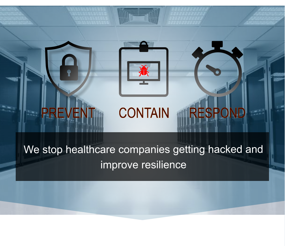 We stop healthcare companies getting hacked and improve resilience  PREVENT CONTAIN RESPOND